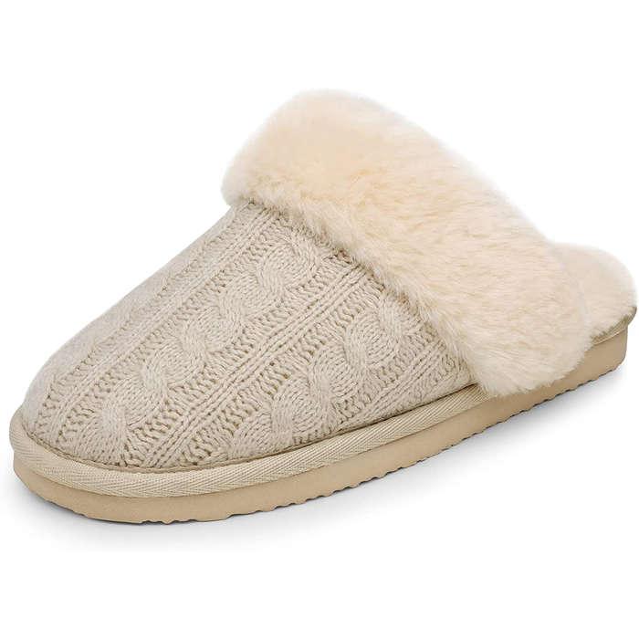 Dream Pairs Cable Knit Faux Fur Slippers