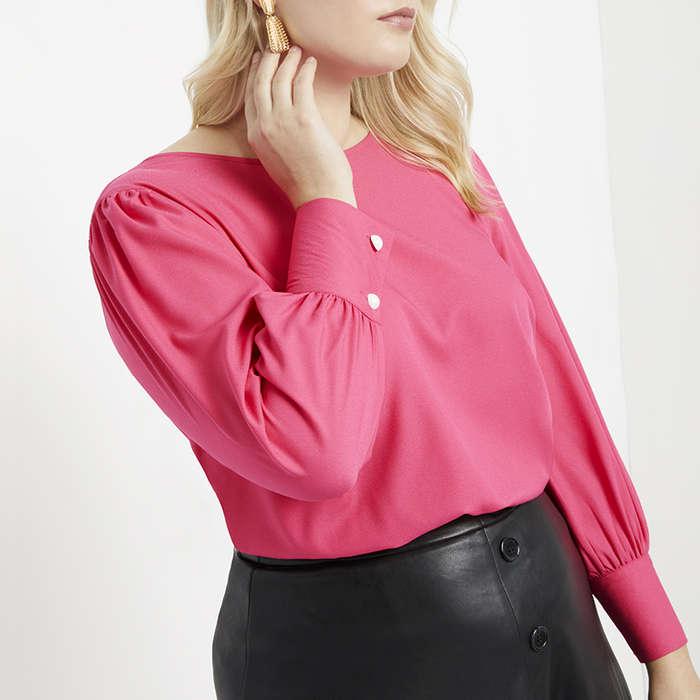 Eloquii Puff Sleeve Top With Pearl Details