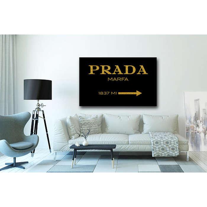 Handmade LUXArt Black and Gold Prada Marfa Sign