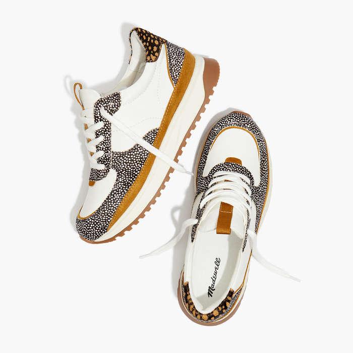 Madewell Kickoff Trainer Sneakers In Leather And Spot Mix Calf Hair