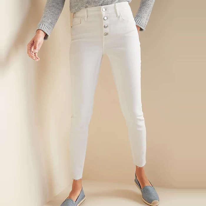 Old Navy High-Waisted Button-Fly Rockstar Raw-Edge Ankle Jeans In Calla Lily White