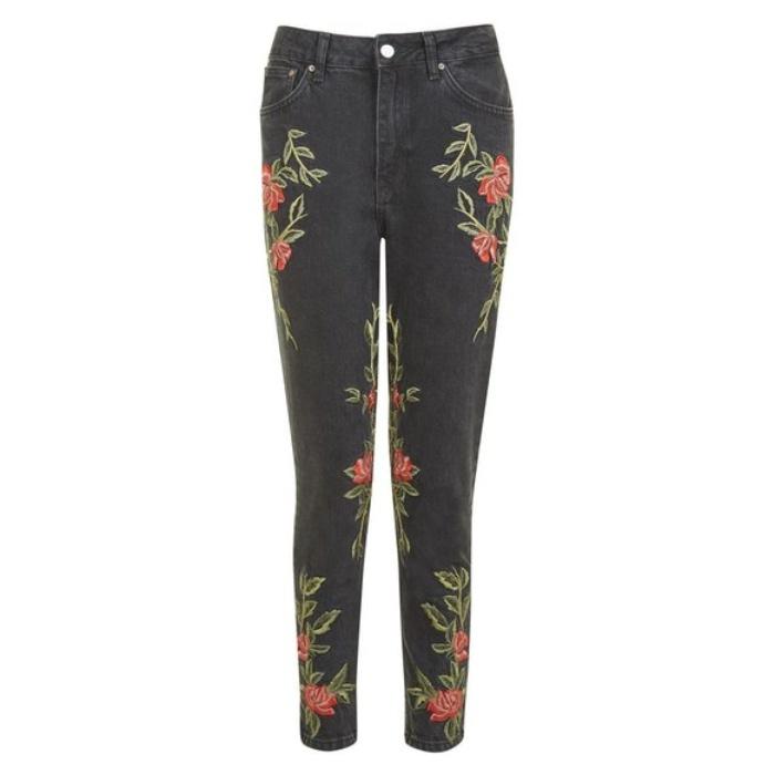 Topshop Mom Rose Embroidered Jeans