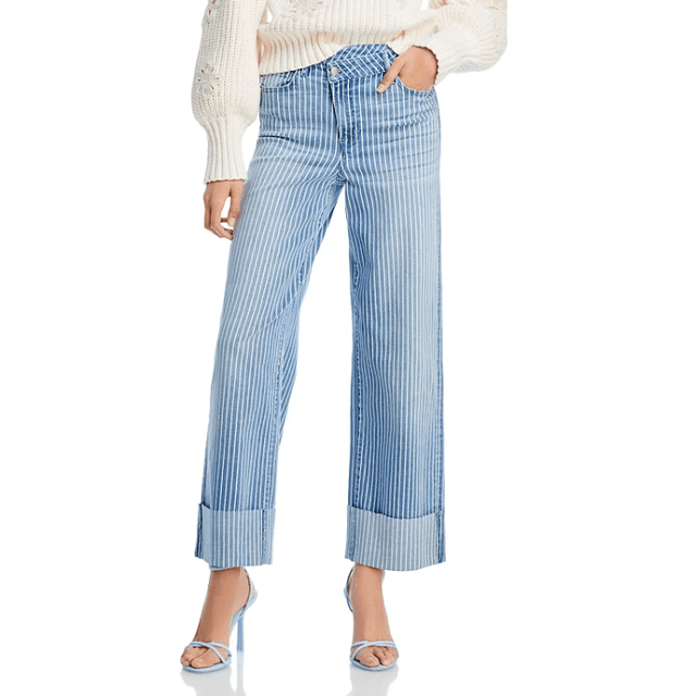 AQUA Striped Cuffed Dad Jeans in Medium Wash