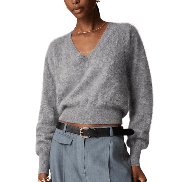 J.Crew Brushed Cashmere Cropped V-neck Sweater