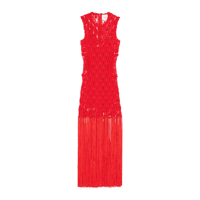 AKNVAS Willow Crochet Cutout Fringe Maxi Dress