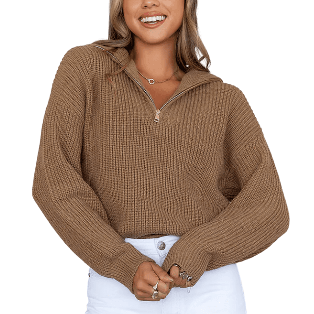 Hello Molly Snowfall Knitted Half Zip Jumper Brown