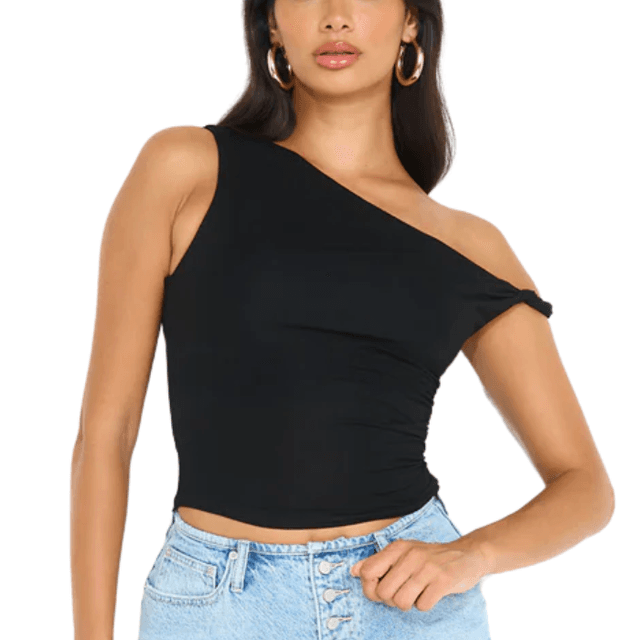 Hello Molly In My Cart Off Shoulder Crop Top Black