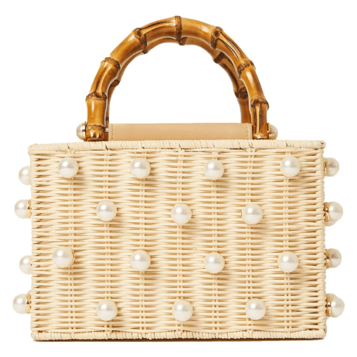 Justin Taylor Feeling Cute Rounded Rattan Handbag in Camel - Kayarize