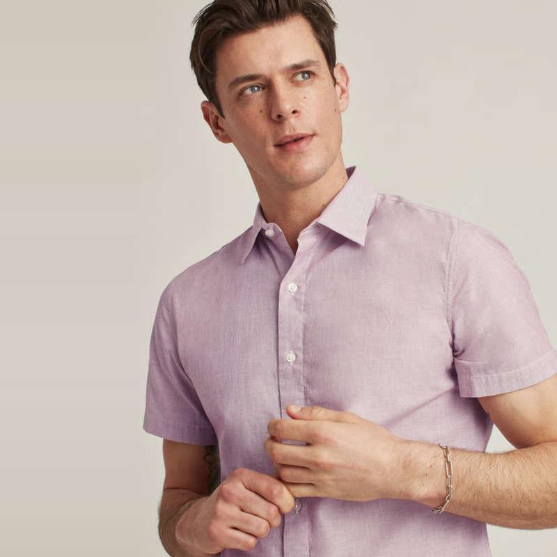 Lucky Brand Men's Short Sleeve Linen Button Up Shirt, Bright White, X-Large