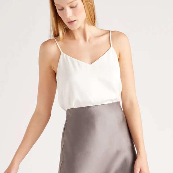 Neutral Maxi Satin Slip Skirt