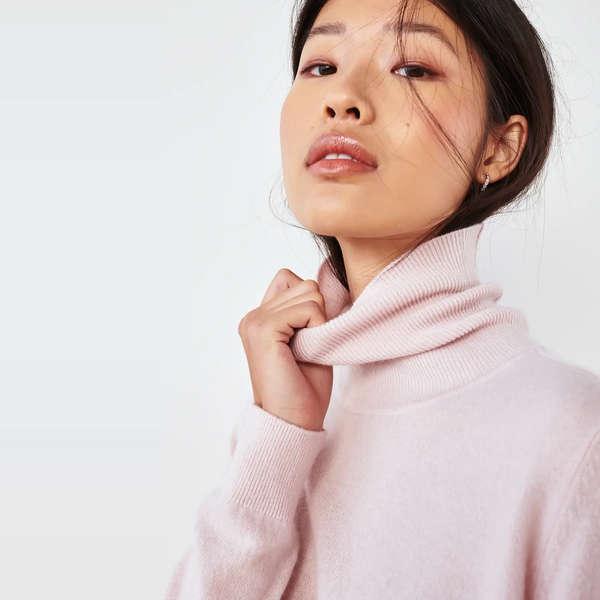 ASOS DESIGN high neck sweater in fluffy yarn in pink