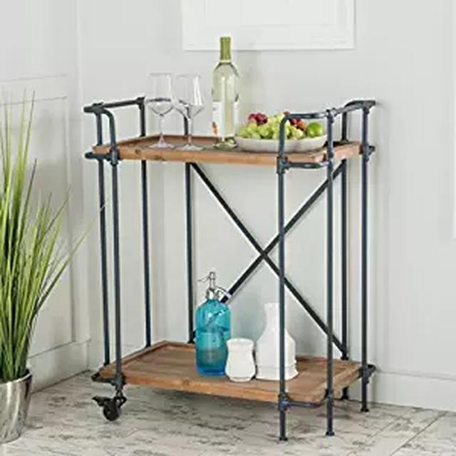 Alaska Round Brass and Black Glass Bar Cart by World Market