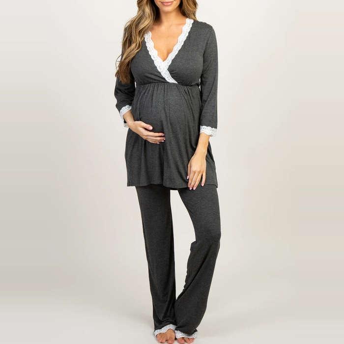 2 Piece Maternity/Nursing Pajama Set in Blue/Grey – Angel Maternity USA