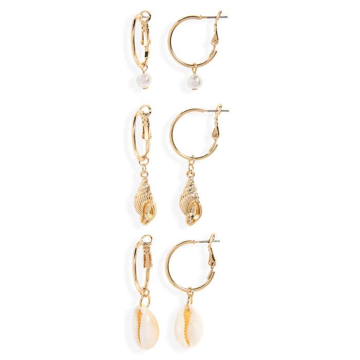 BP Set of 3 Shell Hoop Earrings