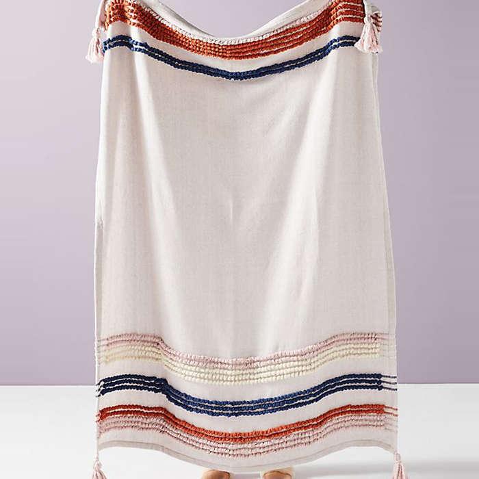 Anthropologie Soft Century Woven Stripe Throw Blanket