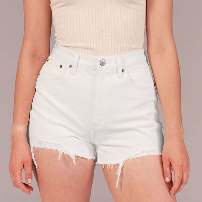 white denim mom shorts