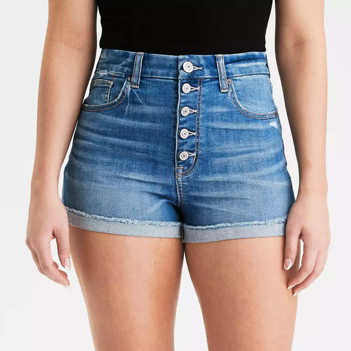 ae next level high waisted denim short short