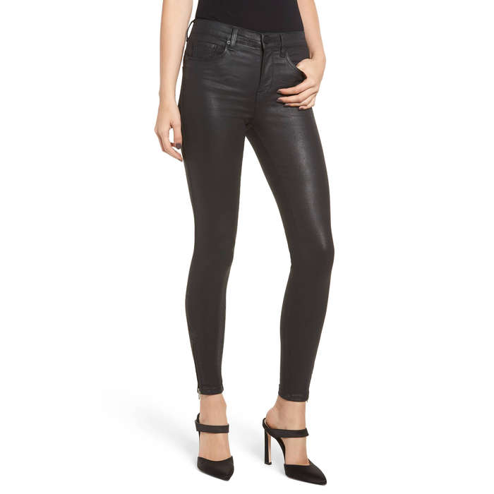 black wax coated skinny jeans womens