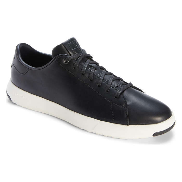 mens black leather runners