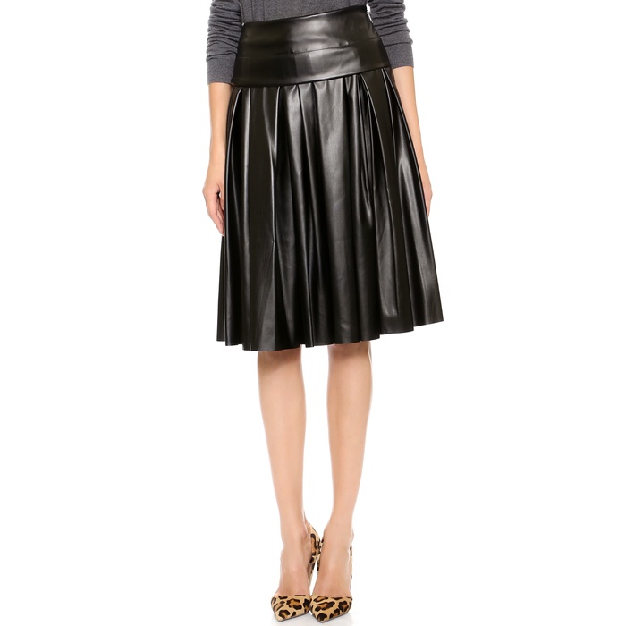 navy pleated faux leather skirt