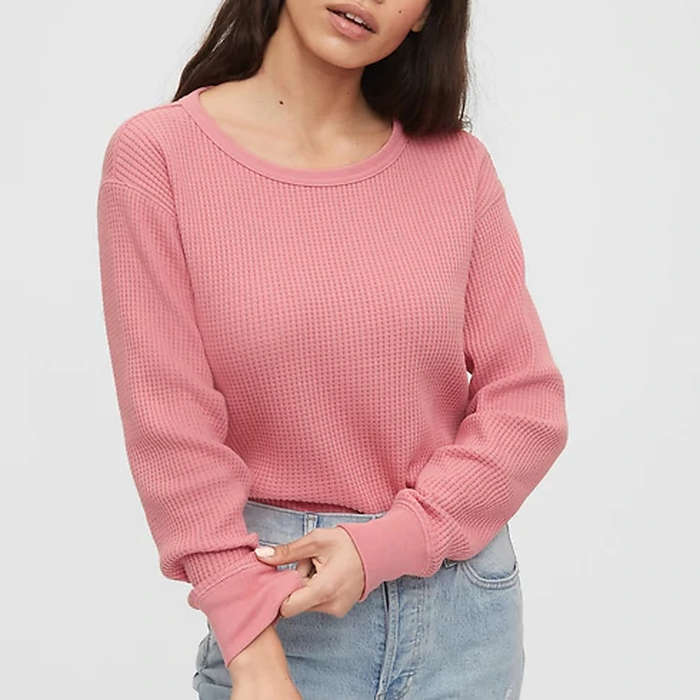 waffle knit tie front top