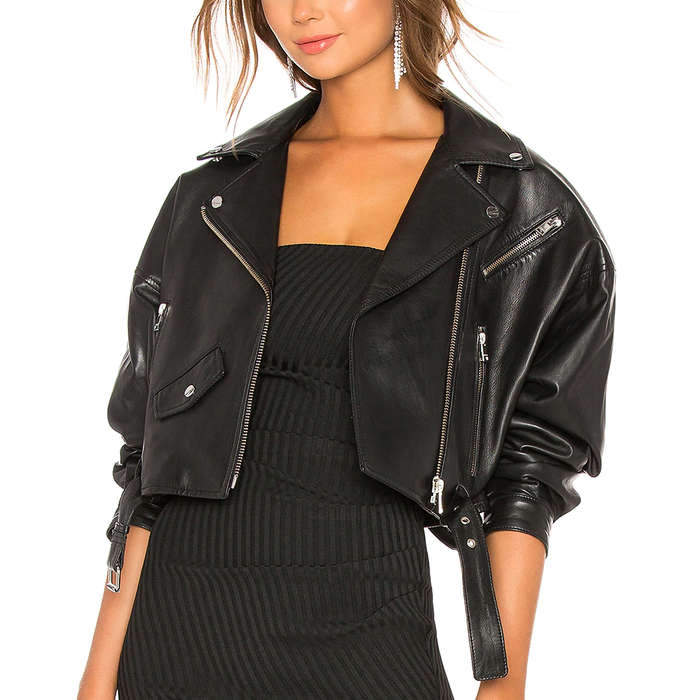 cropped leather jacket gold hardware