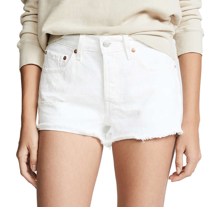 white levi shorts