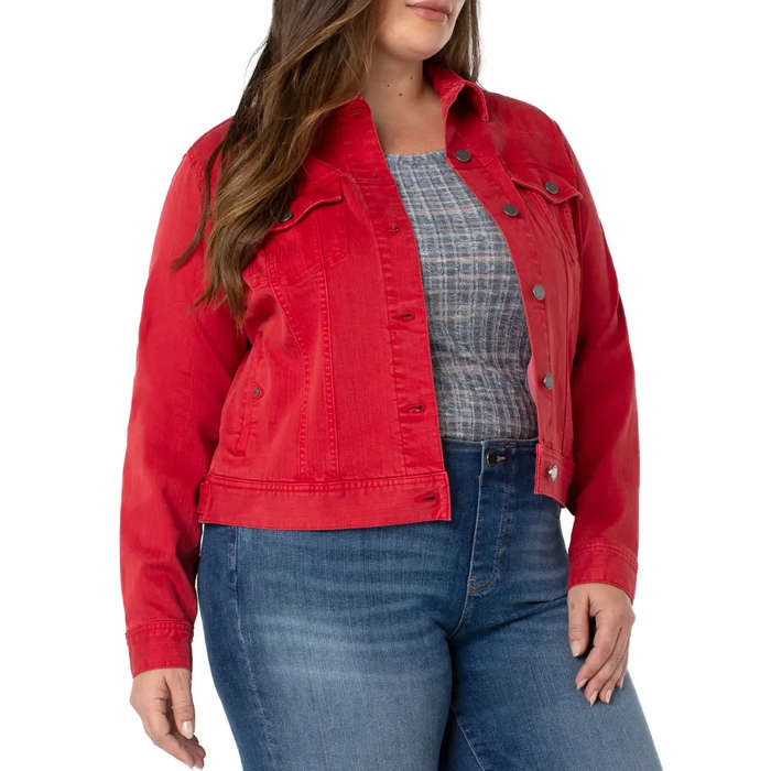 plus size red jean jacket