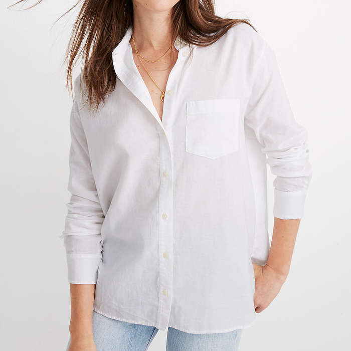 women's white oxford button down collar shirts