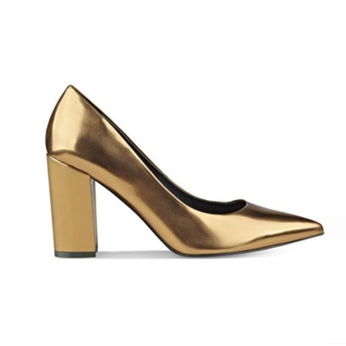 gold closed toe block heels