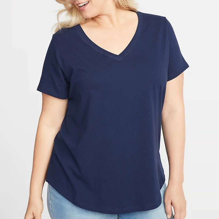 navy and white plus size tops