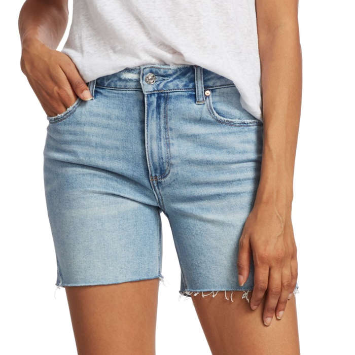 mid length denim shorts womens