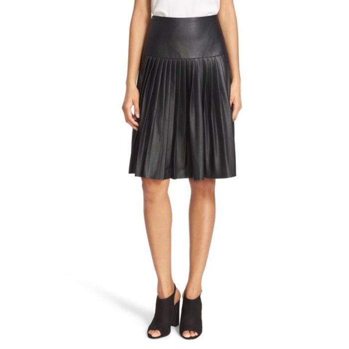 Rebecca Taylor Faux Leather Pleated Drop Yoke Skirt | Rank & Style