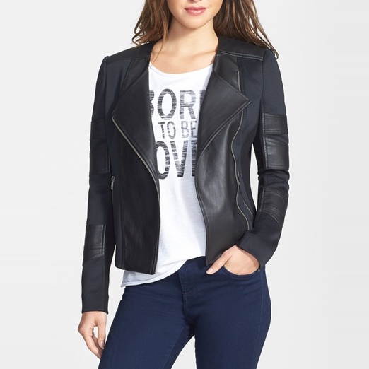 Two by Vince Camuto Collarless Faux Leather & Knit Moto Jacket | Rank ...